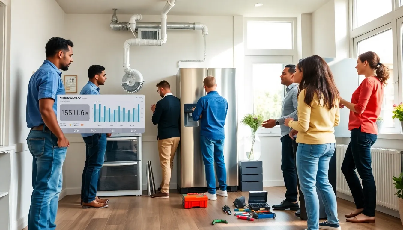 diverse team performing maintenance checks in a modern home.