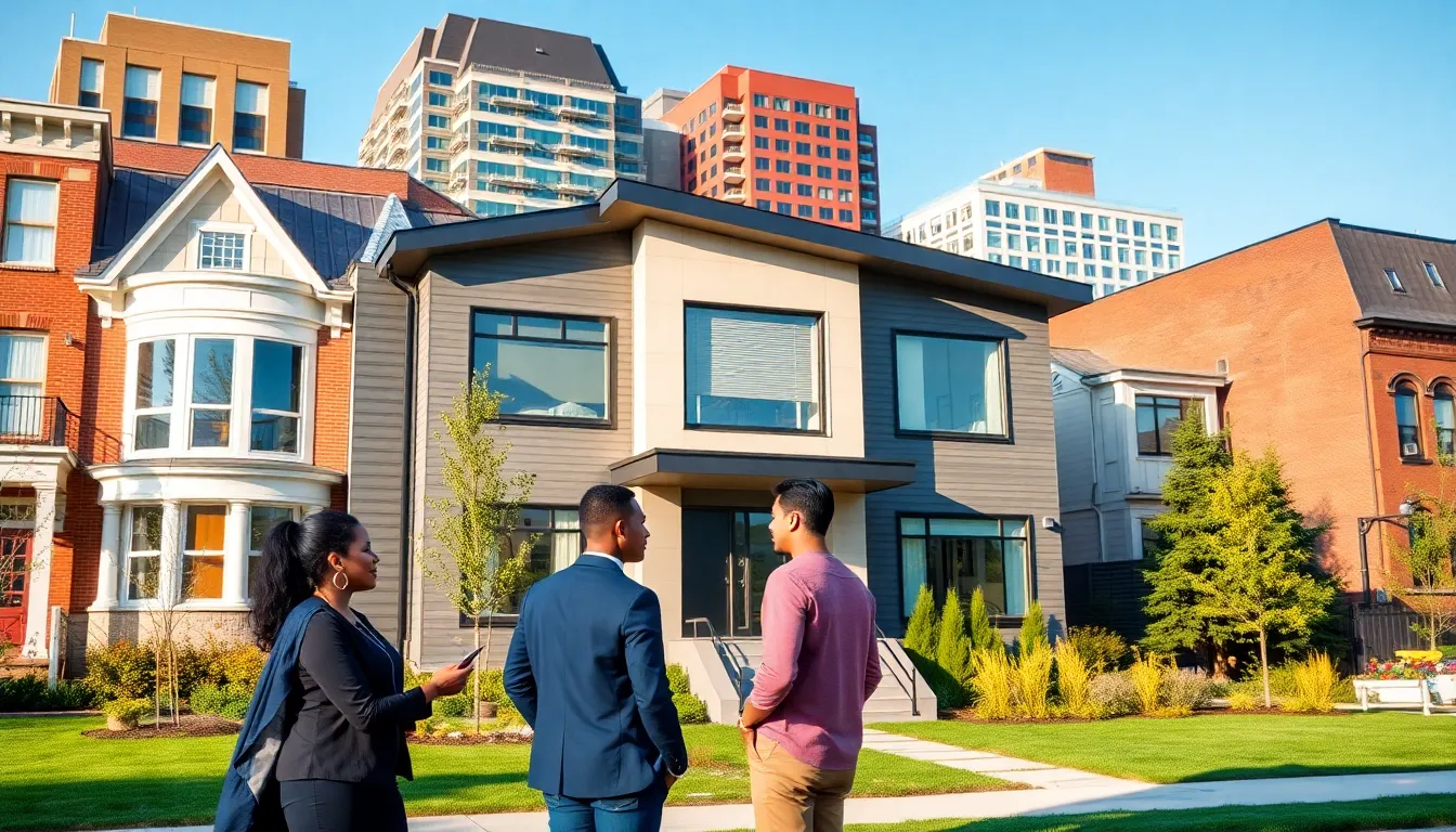 diverse professionals discussing in front of a modern home in Newport News.