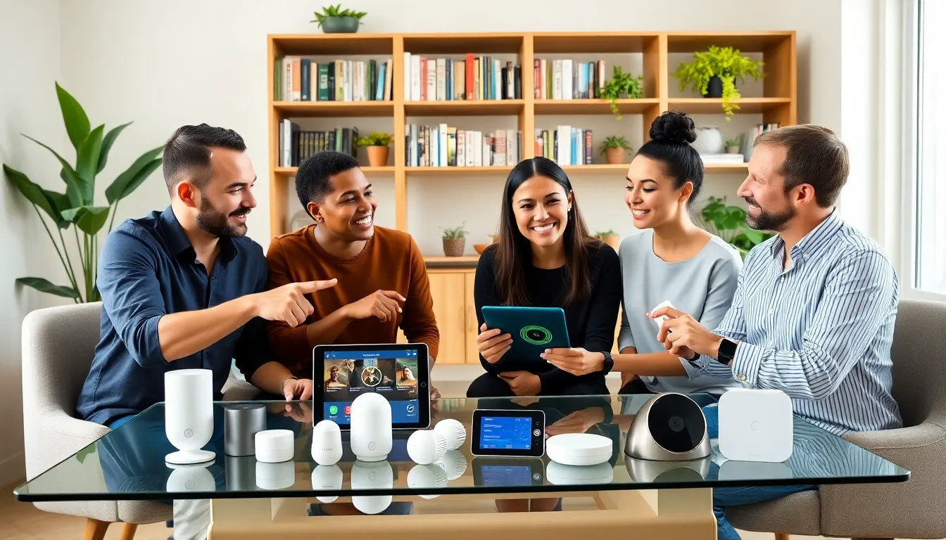diverse team discussing Wyze products in a modern home office.